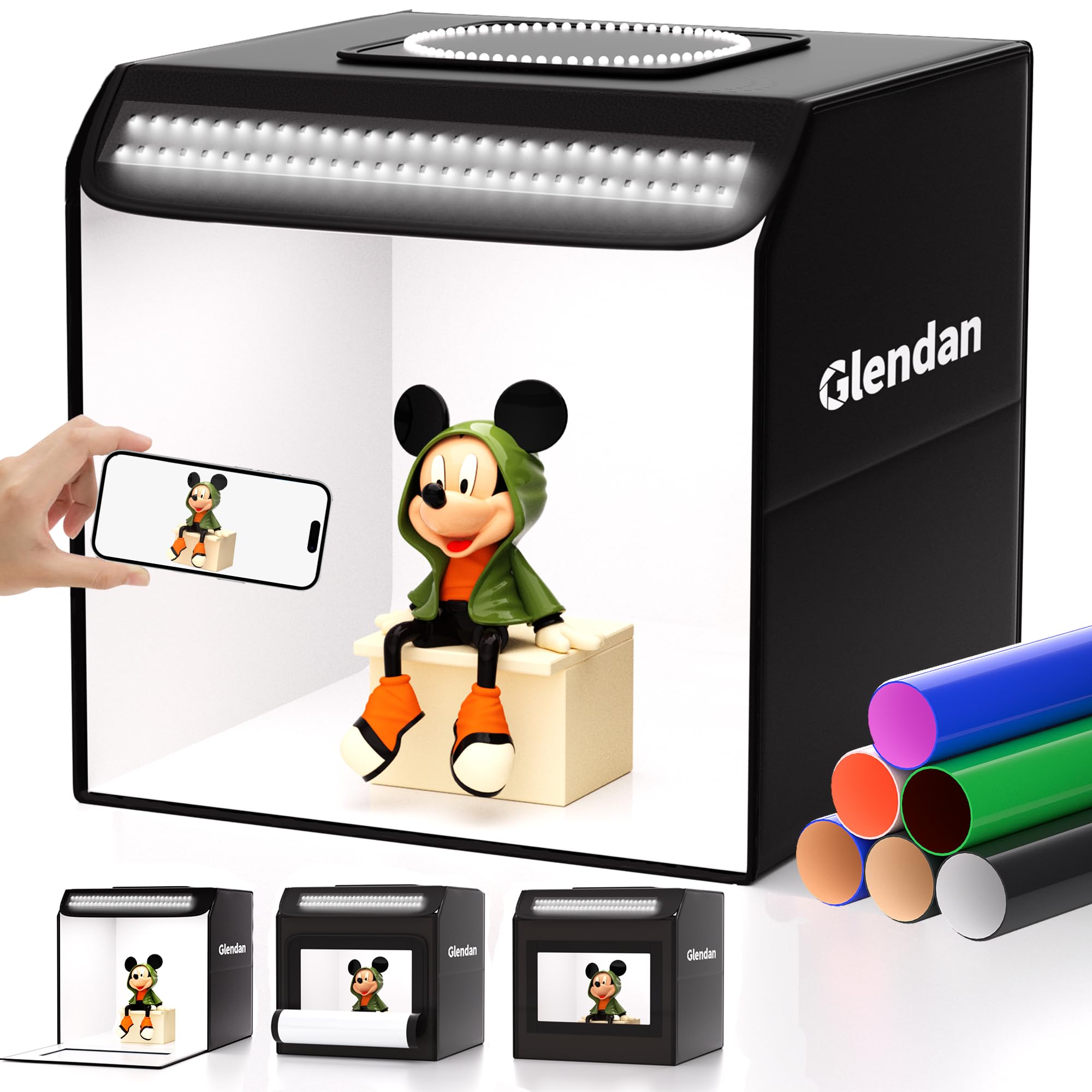 Photo 1 of Glendan Light Box Photography, 12"x12" Portable Photo Box Shooting Tent Kit with 2 Light Panels (176 LED Lights) & 6 Kinds Double-Sided Backgrounds for Jewelry and Small Items Product Photography