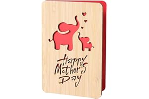 Della Stella Mothers Day Cards,Handmade Bamboo Greeting Cards,Wooden Thankyou Card,Wooden Birthday Card for Mom,Mum Birthday Gift,Elephant pattern