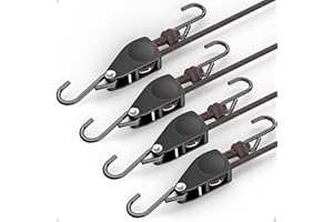 Fondwell 1/4" Rope Tie Downs Ratchet: 4 Pack of Kayak Storage Straps Heavy Duty - Ratcheting Cargo Straps for Various Hanging and Strapping