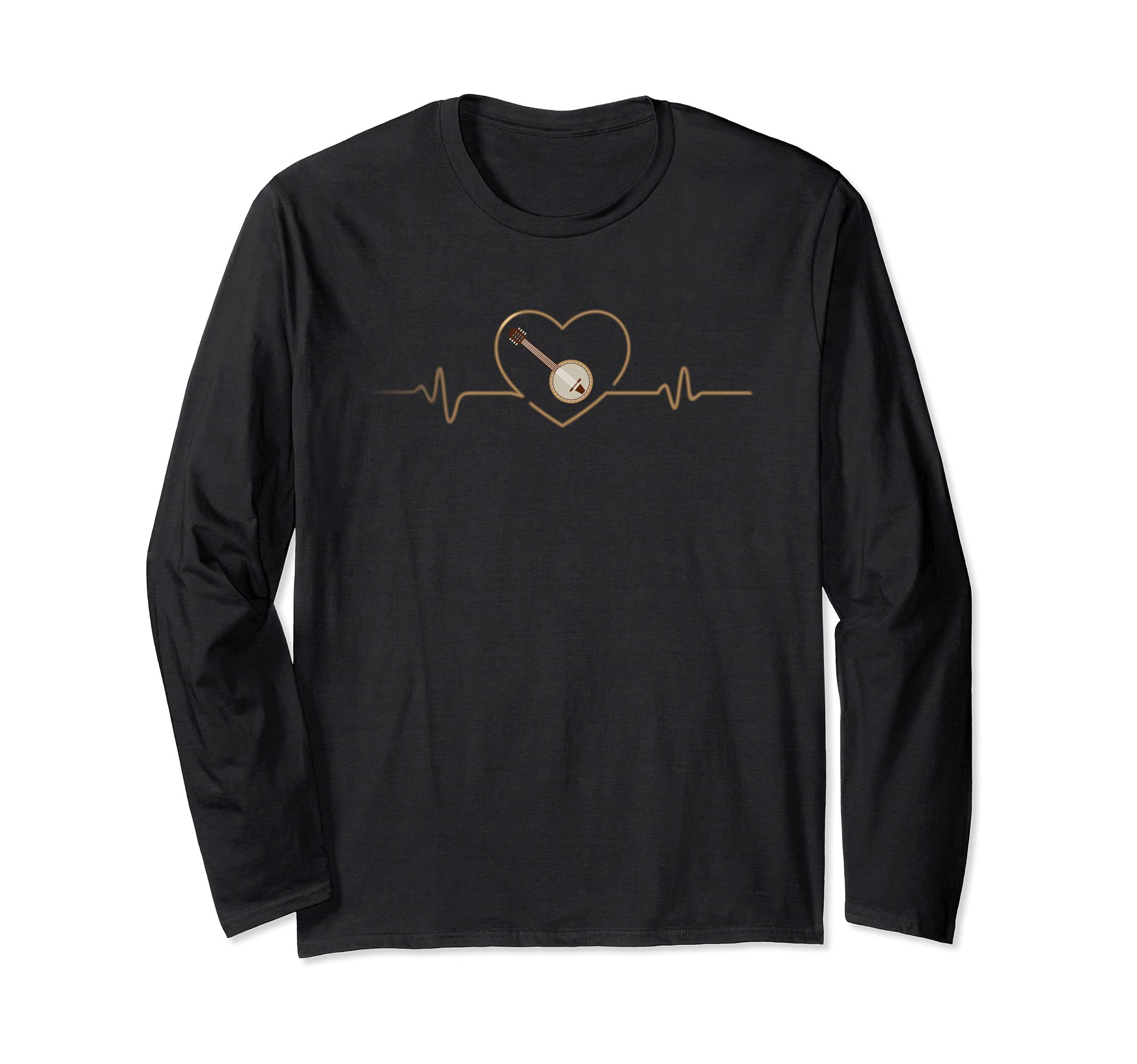 Banjo Music Player Heartbeat Banjo Guitar Long Sleeve T-Shirt