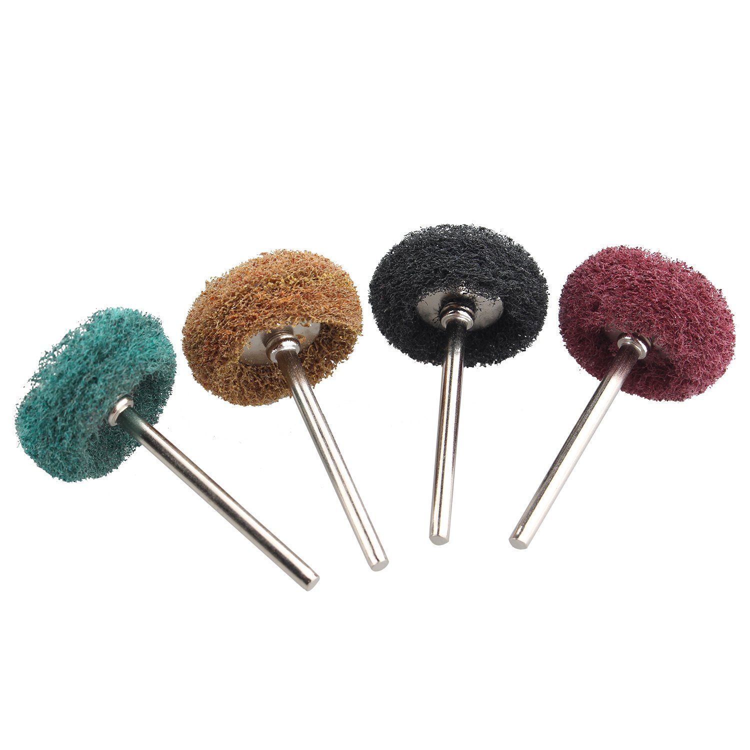 Futheda 4pcs Stainless Steel Grit Finishing Abrasive Buffs Polishing Wheel Buffing Wheels Set Cup Pen Wire Brush 3mm Shank Compatible Rotary Tool, 80, 150, 240, 300 Grit (1pcs of Each Grit)