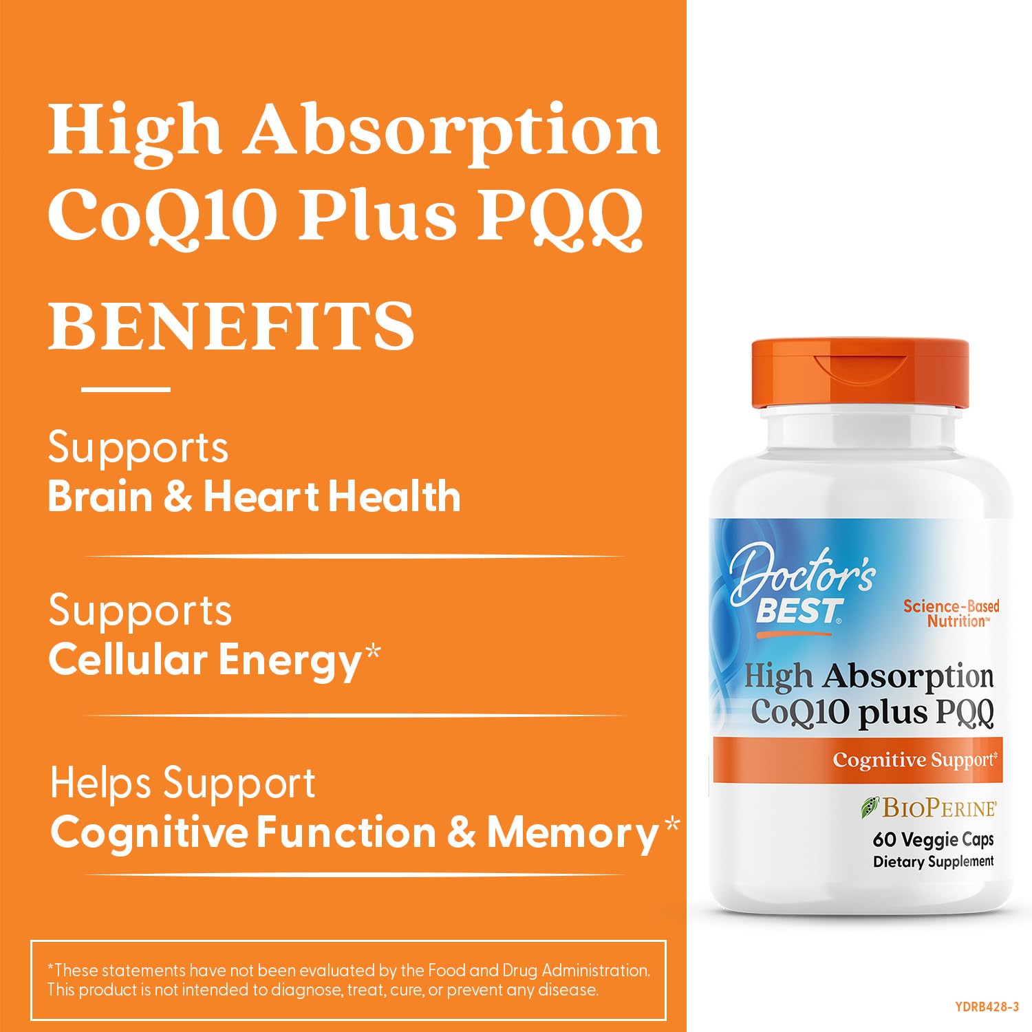 Doctor's Best High Absorption CoQ10 Plus PQQ, Cognitive Support, USP Verified, Naturally Fermented CoQ10, Non-GMO, Gluten Free, Soy Free, Vegan 60 Veggie Caps