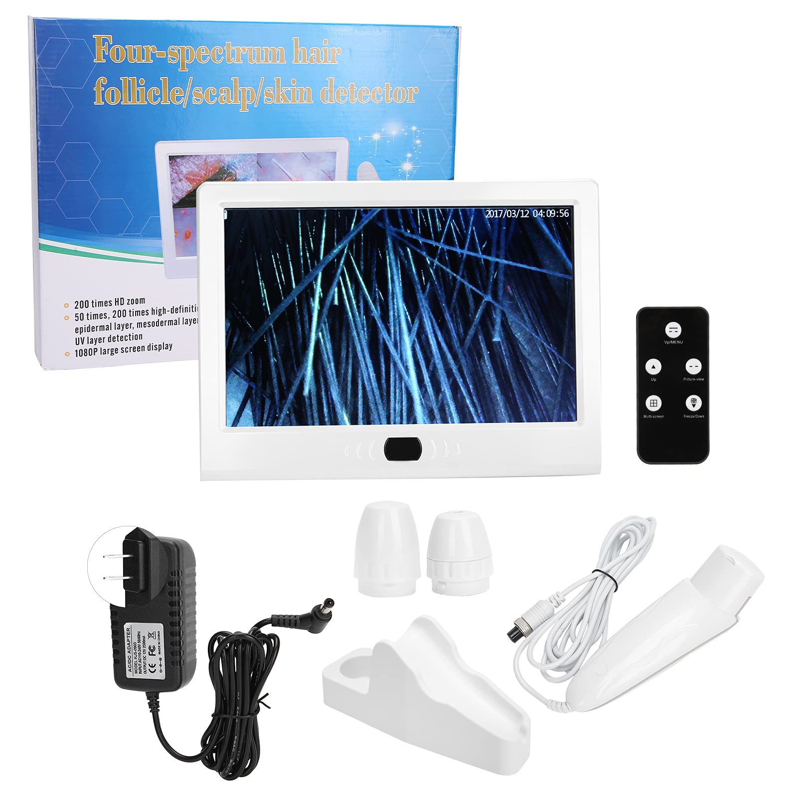 Scalp Detector, 13inch 50X/200X Lens Multi‑Functional Rechargeable Digital Hair Skin Analyzer Microscope Magnifier High Sensitivity Hair Follicle Skin Analyser Tester Machine with 3 Light Modes(US)