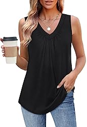 OFEEFAN Womens Summer Tops Black Tank Woman V Neck