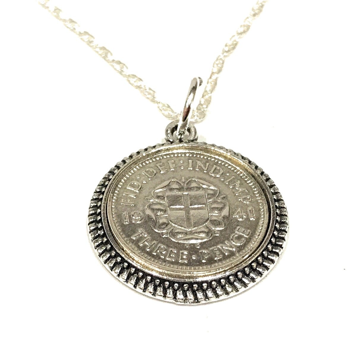 OCC Old Coin Cufflinks Round Pendant 1941 Threepence 3D 85th Birthday plus a Sterling Silver 18in Chain