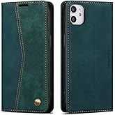 QLTYPRI Wallet Case for iPhone 11[6.1 Inch], Vintage Folio PU Leather Case with Card Slots Magnetic Closure Kickstand Flip Shockproof Phone Cover for iPhone 11 - Dark Green