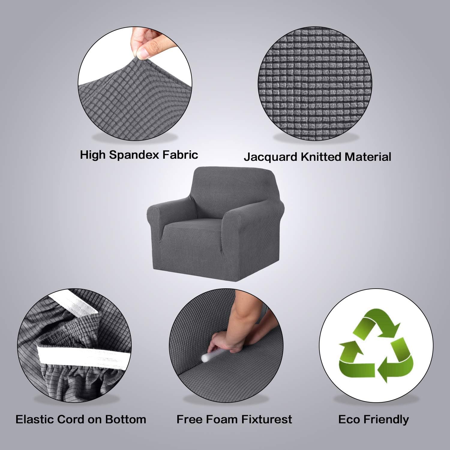 Stretch Chair Slipcover Sofa Cover Furniture Protector Cover High Spandex Small Checks Knitted Jacquard Sofa Cover Chair Covers for Living Room (Armchair 32"-48", Grey): Kitchen & Dining