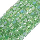 Songxi 70pcs AB Green Porcelain Color Half Plated Oval Glass Beads for Jewelry Making, 5x8mm Handmade Crystal Beads for Bracelet Necklace Keychain, Loose Spacer Beads for Arts and Crafts, DIY