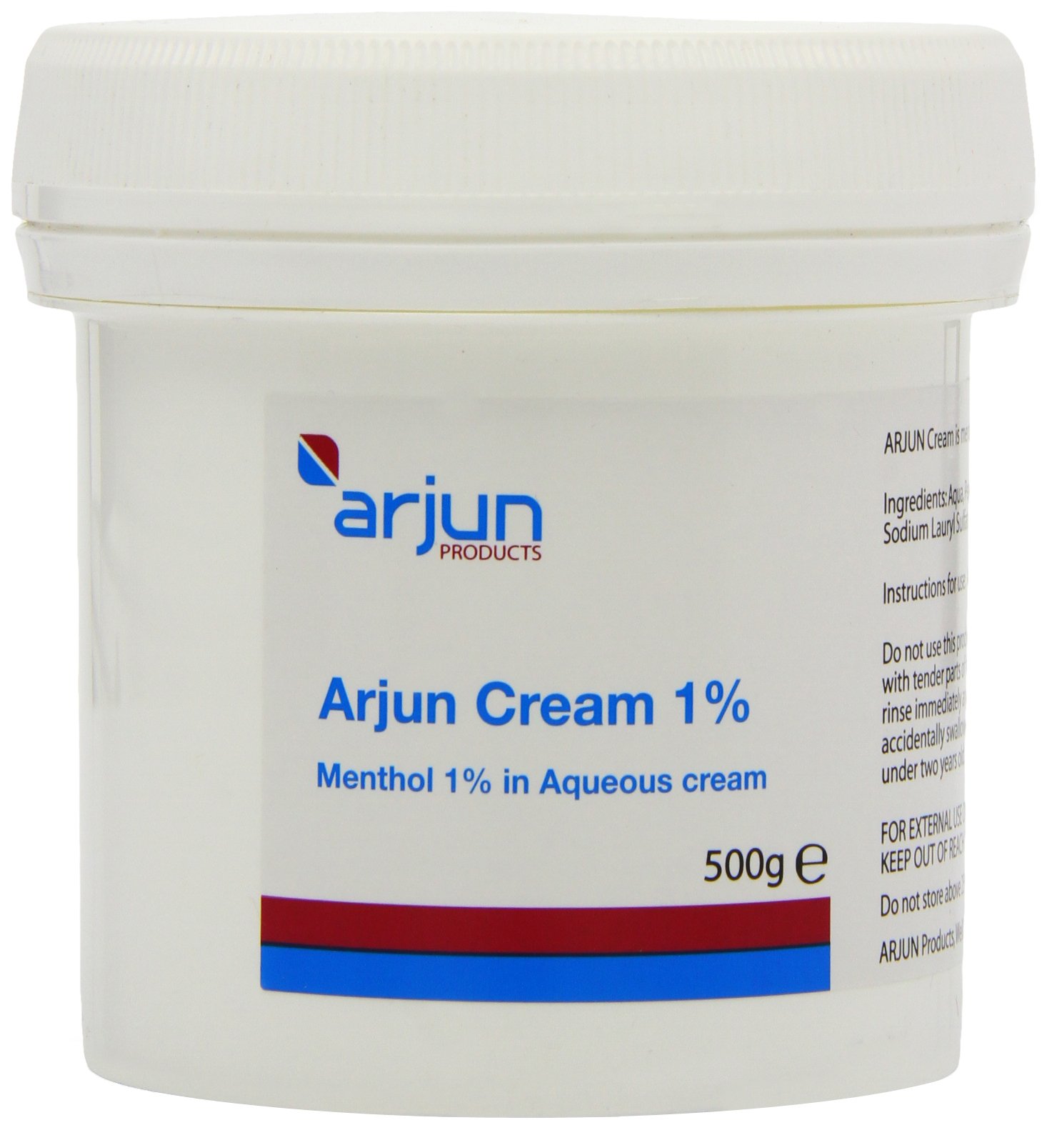 Arjun 1% Menthol Aqueous Cream 500g, white