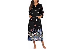 Ekouaer Women Zipper Robe 3/4 Sleeves Loungewear Full Length Sleepwear Pockets Housecoat Long Soft Bathrobe