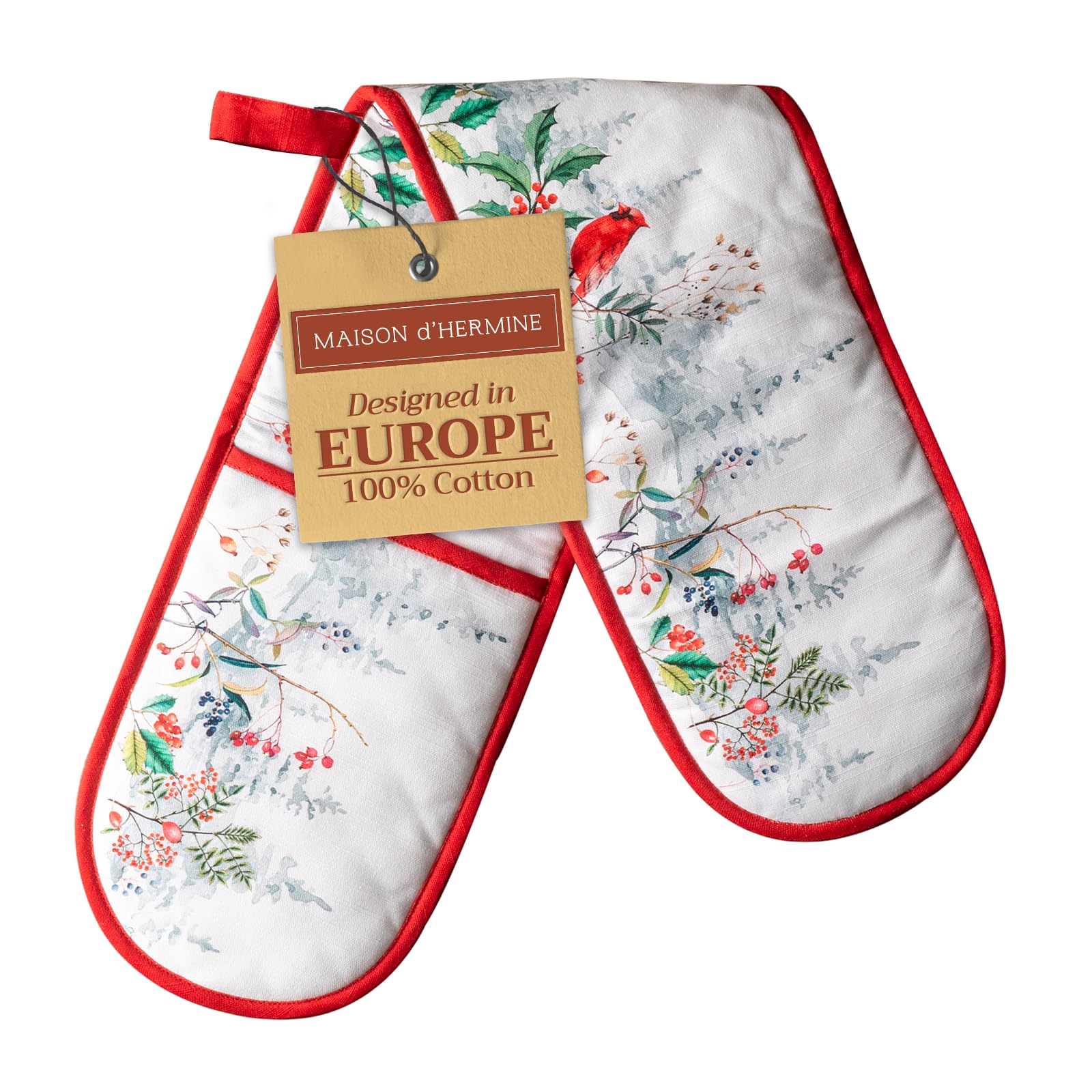Maison d' Hermine Double Oven Mitt (18 cm x 89 cm) 100% Cotton Heat Resistant BBQ Cooking Gloves with Loop for Christmas Decorations Baking Cooking Barbeque Handling Hot Pan (Morzine) — image 1