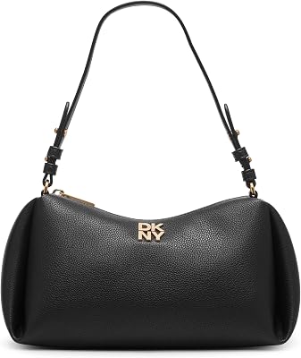 Women's Remy Top Zip Shoulder Bag, Black and Gold, One Size