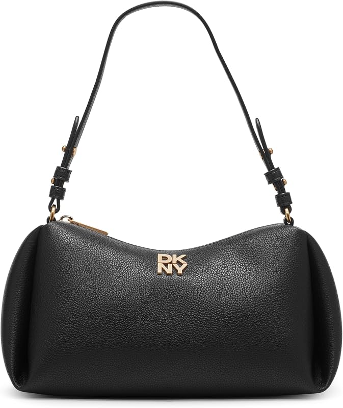 Women's Remy Top Zip Shoulder Bag, Black and Gold, One Size