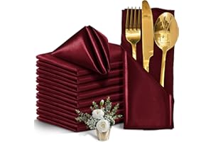 Eychei 12 Pieces Burgundy Satin Napkins, 17" x 17" Square Table Napkins, Silky Soft Smooth Washable Napkins for Restaurant, Weddings, Dinner, Party Decoration
