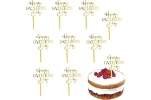 EDUEE Happy Father's Day Cake Toppers 10pcs Acrylic Cupcake Toppers Gold for Fathers Day Birthday Cake Decorations
