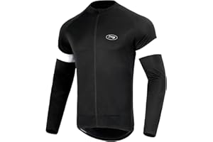Dooy Men's Cycling Bike Jersey Long Sleeve Full Zipper Biking Shirt with 3 Rear Pockets, Breathable MTB Shirts Basic Series