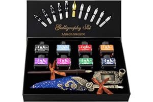 LongLongJin Calligraphy Pens and Ink Set - Calligraphy Kits for Beginners,Quill Pen Includes Dip Pen,8*Colors Ink,11*Calligraphy Pen Nibs（Blue）