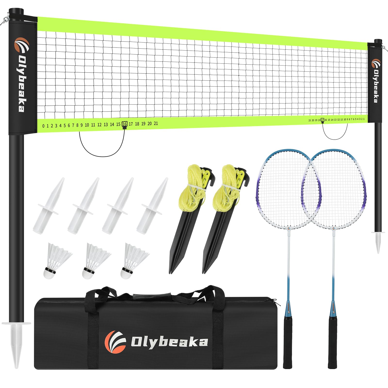 Photo 1 of 12ft Half Court Badminton Net Set for Backyard with Anti-Sagging Net, Heavy Duty Poles, 2 Aluminum Badminton Rackets, 3 Shuttlecocks, Carry Bag - Easy Setup & Durable (Blue)