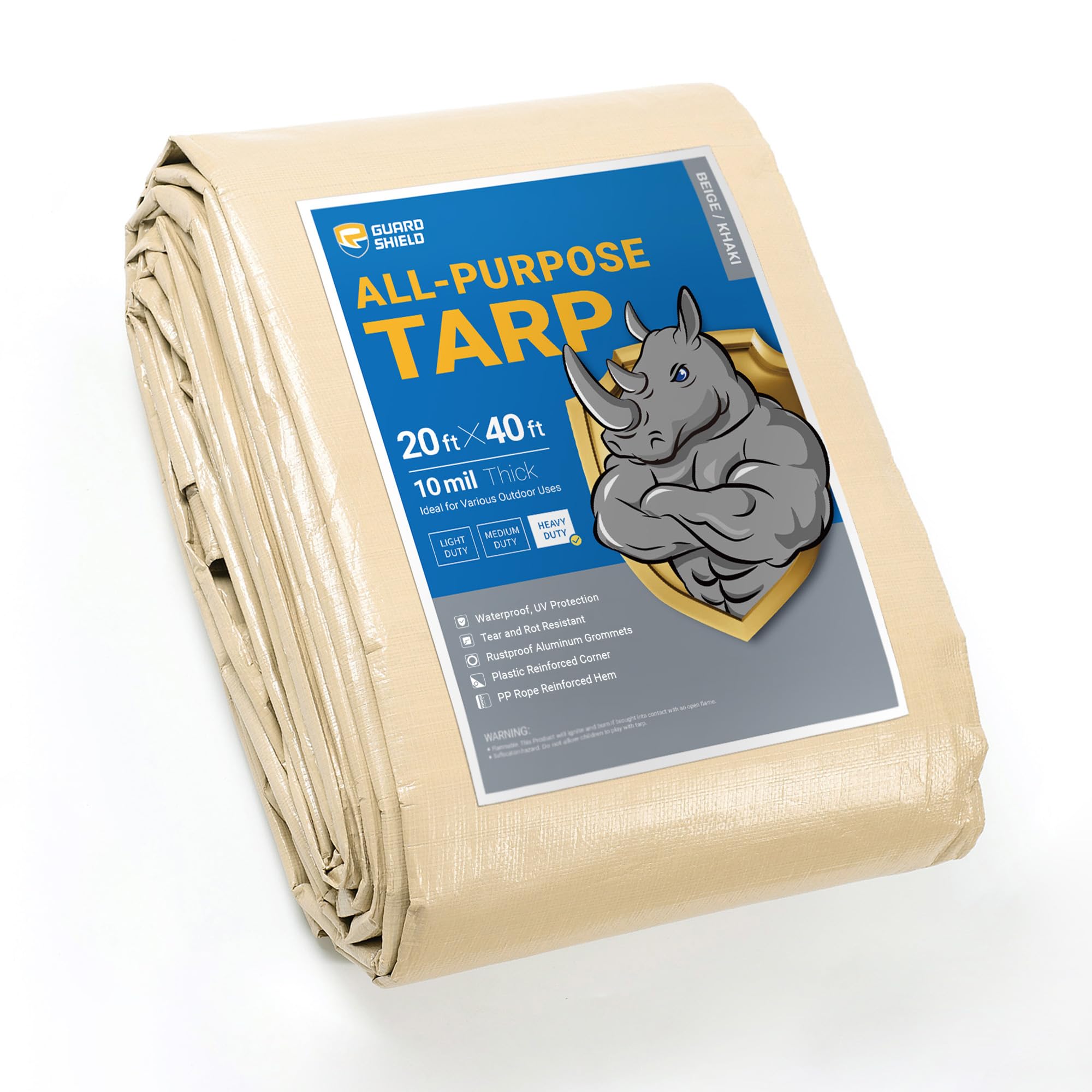 Photo 1 of *** DIRTY***GUARD SHIELD Beige Tarp Heavy Duty Waterproof 20x40 Feet Outdoor Poly Tarps Cover Square Thick UV Resistant Canopy Tarpaulin with Grommets 10mil