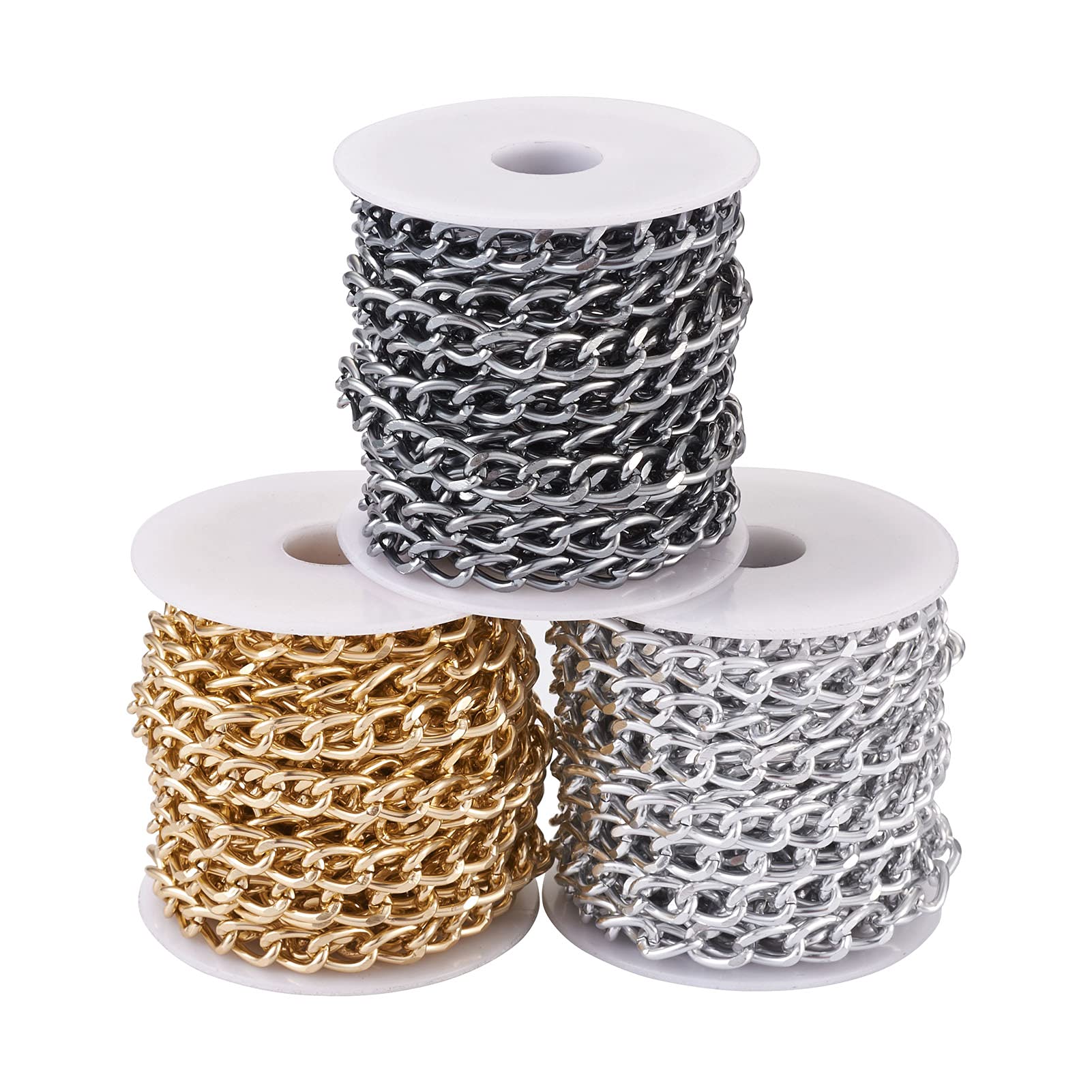 Cheriswelry 3 Rolls 16.4 Feet Aluminium Curb Chains Twisted Cable Chains with Spool for Pendant Necklace Jewelry Making
