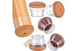 GEMOWN 32Pcs Chair Leg Floor Protectors for Hardwood Floors - Silicone Felt Furniture Pads - Chair Leg Caps - Clear Rubber Chair Sliders - L(Fit:1.1"-1.6")