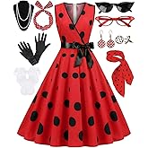 VillbeCoser 1950s Polka Dots Dress Women Sleeveless Vintage Dresses 50s Outfits Retro Accessories Sock Hop Party Costume