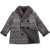 amropi Boy's Pea Coat Faux Wool Double Breasted Trench Jacket Warm Plaid Peacoat for 2-10 Years