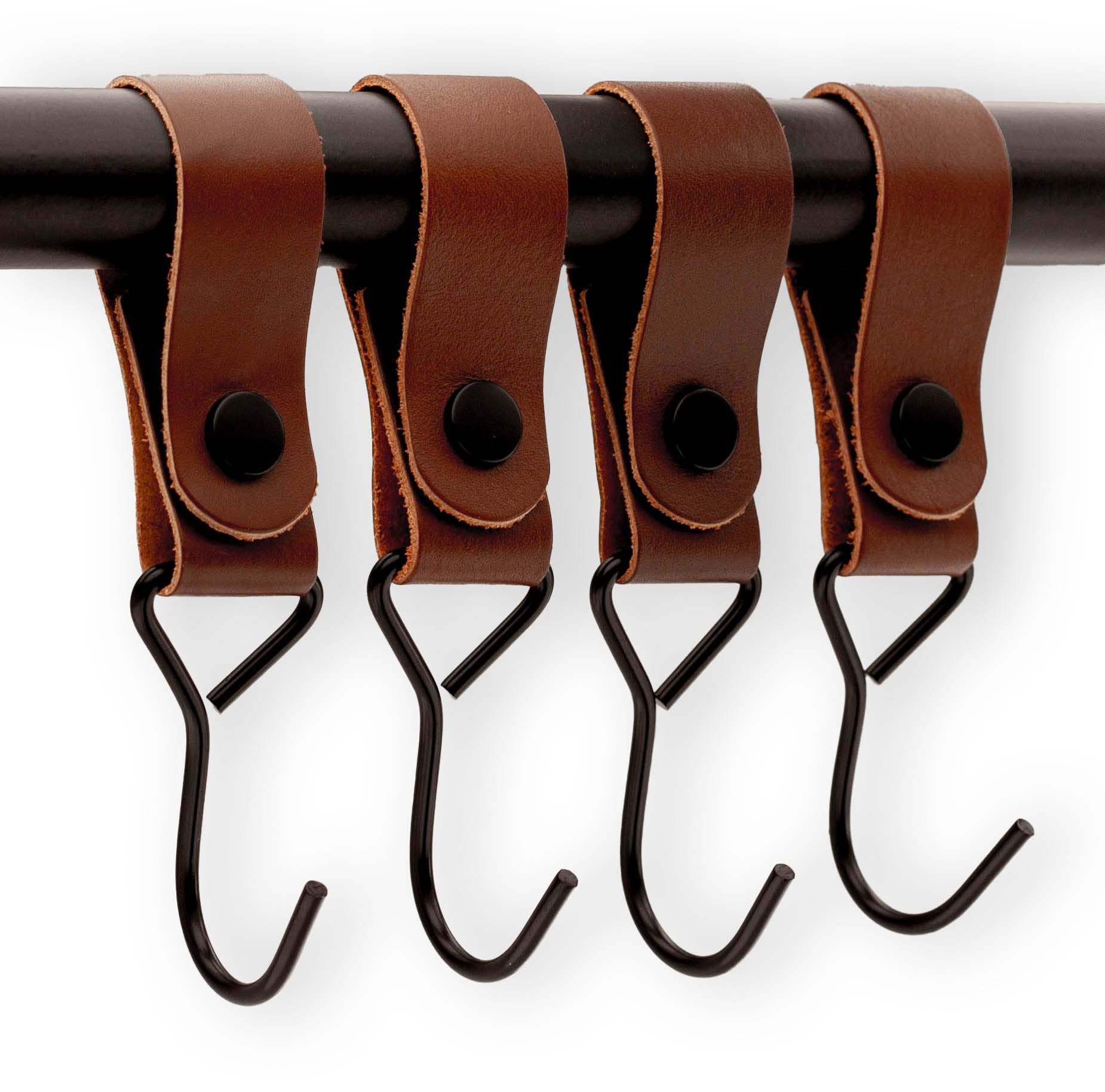 Brute Strength - Multifunctional hook with leather loop - cognac - 4 x - coat hooks, coat hooks, camping hooks, leather