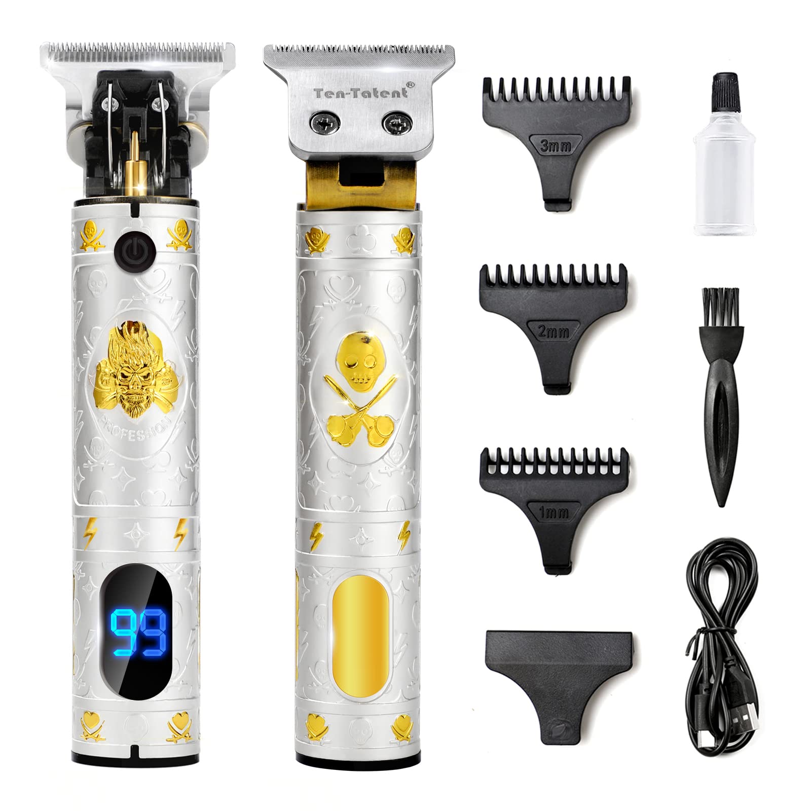 Ten-Tatent Hair Clippers Men, Hair Trimmers, T-Blade Trimmer, Cordless Rechargeable Grooming Kits, Zero Gapped Detail Beard Shaver with 4 Guide Combs,Quality Assurance，Whitegold
