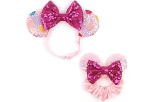 bianbaistar Newborn Bows for Girls Toddler Hair Bows Multicoloured Dot Elastic Adjustable Headband Mouse Ears Scrunchies Essencial Accessories for Trip Headwear for Women (Pinkbow)