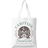 ZYQFN Campfire Social Club Tote Bag - Girls Trip Essential - Cute Camping Gift for Women & Best Friends - Reusable Canvas Bag for Hiking, Beach & Outdoor Adventures. (141)