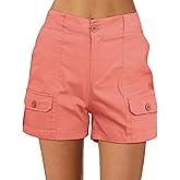 luvamia Cargo Shorts for Women Casual Summer High Waisted Chino Shorts Ribbed Elastic Waist Utility Pockets Comfy Shorts