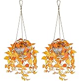 TNNTOPELE Autumn Fake Hanging Plants with Pot, 2 Pack Artificial Hanging Plants, Faux Anthurium Leaf Hanging Basket Plant for Wall Home Room Indoor Outdoor Office Decor