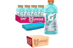 Gatorade 9-Pack of Thirst Quencher Electrolyte Enhanced Sports Drink 28 fl oz Plastic Bottle + 1 Microfiber Cooling Towel by Unique Outlet Brand (28 fl oz, Artic Blitz)