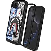 GUGU6JI Street Fashion Cool Camo Blue Gray Shark Design Compatible with iPhone 16e Case for Boys Man Luxury Shockproof Rugged Cover Dual Layer Soft TPU + Hard PC Bumper Full-Body Protective Case