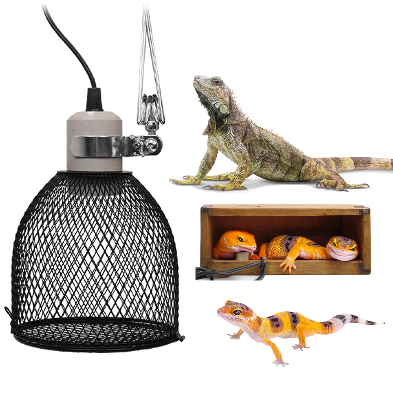 Photo 1 of ***Missing clip****Reptile Heat Lamp Guard with Switch Ceramic Heat Emitter Basking Anti Scald Heating Lamp Holder Mesh Cage Reptile Protection Lampshades for Pet Amphibian Snakes Lizards Turtle, Bulb Not Included
