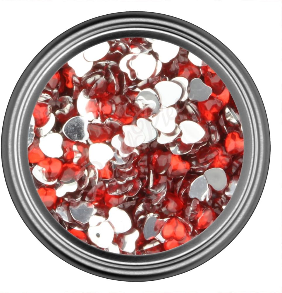 3MM Heart Shape Rhinestones for Flatback Nail Art Cabochon Diy Decoration and Craft (Red)