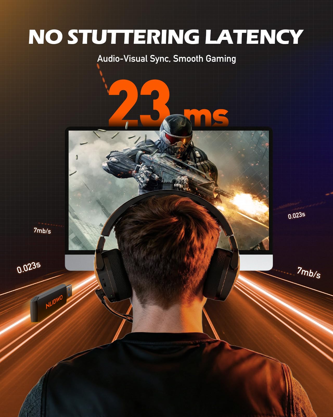 NUBWO G06 Dual Wireless Gaming Headset mit Mikrofon für PS5, PS4, PC, Mobile: 2.4 GHz Wireless + Bluetooth - 100 Stunden - 50mm -Treiber - Orange 5