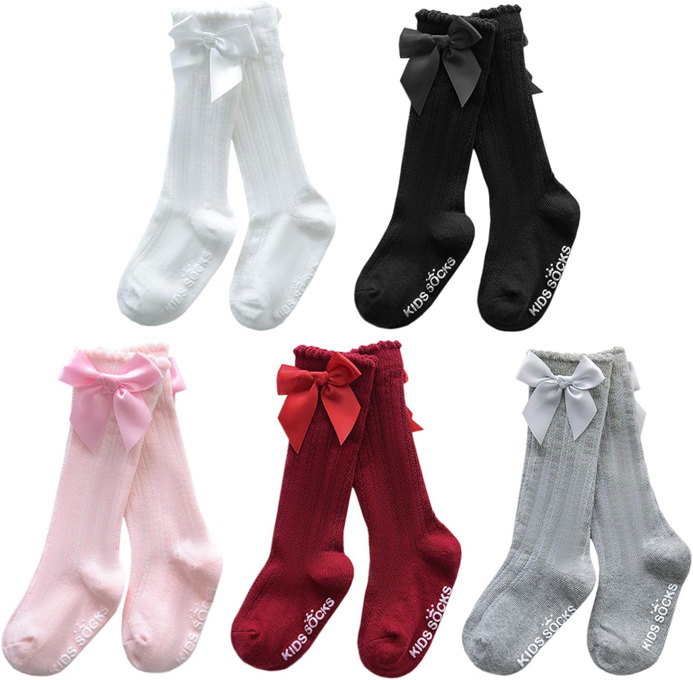 XPXGMT5 Pairs Anti skid Bow Spanish Baby Girls Knee High Socks Cotton Newborn Socks Stockings 0-3 Years