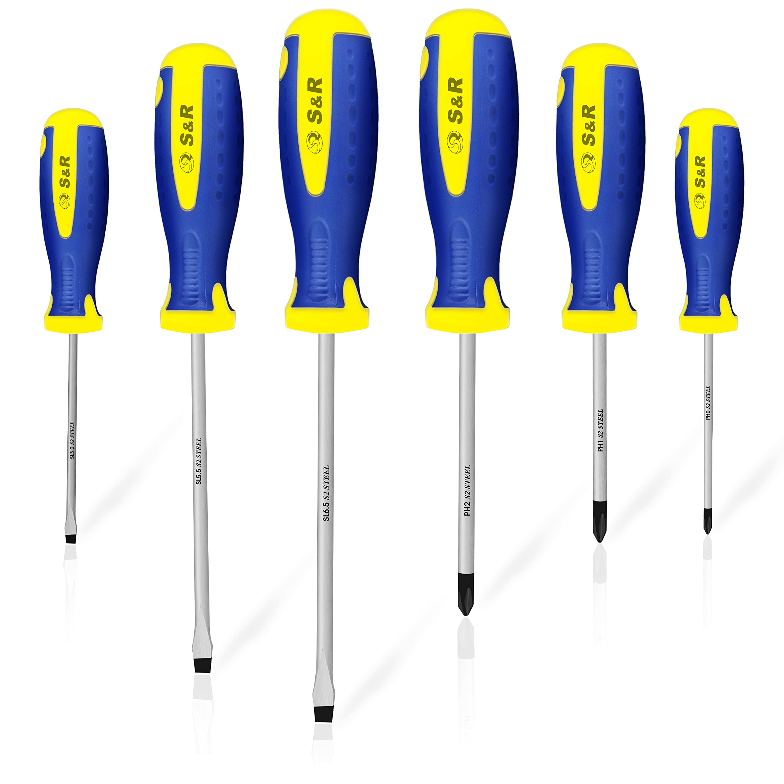 S&R Screwdriver Set S2 Series, 6 pcs., SL-PH, Magnetic Tip, Ergonomic Grip