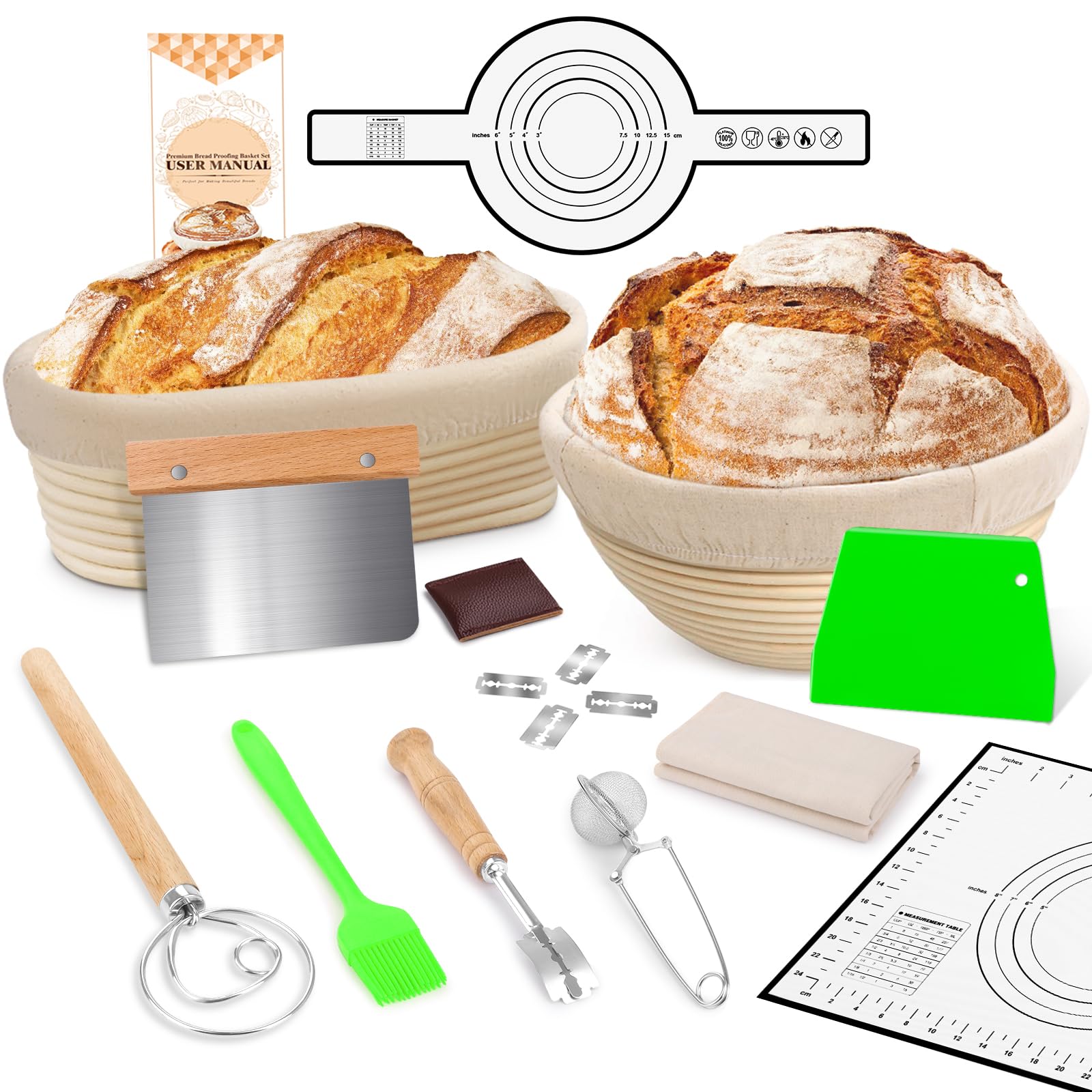 Photo 1 of Large Sourdough Bread Baking Supplies, 10 Inch Round &12 Oval Banneton Bread Proofing Basket, Sourdough Starter Kit for Making Baking Fermentation