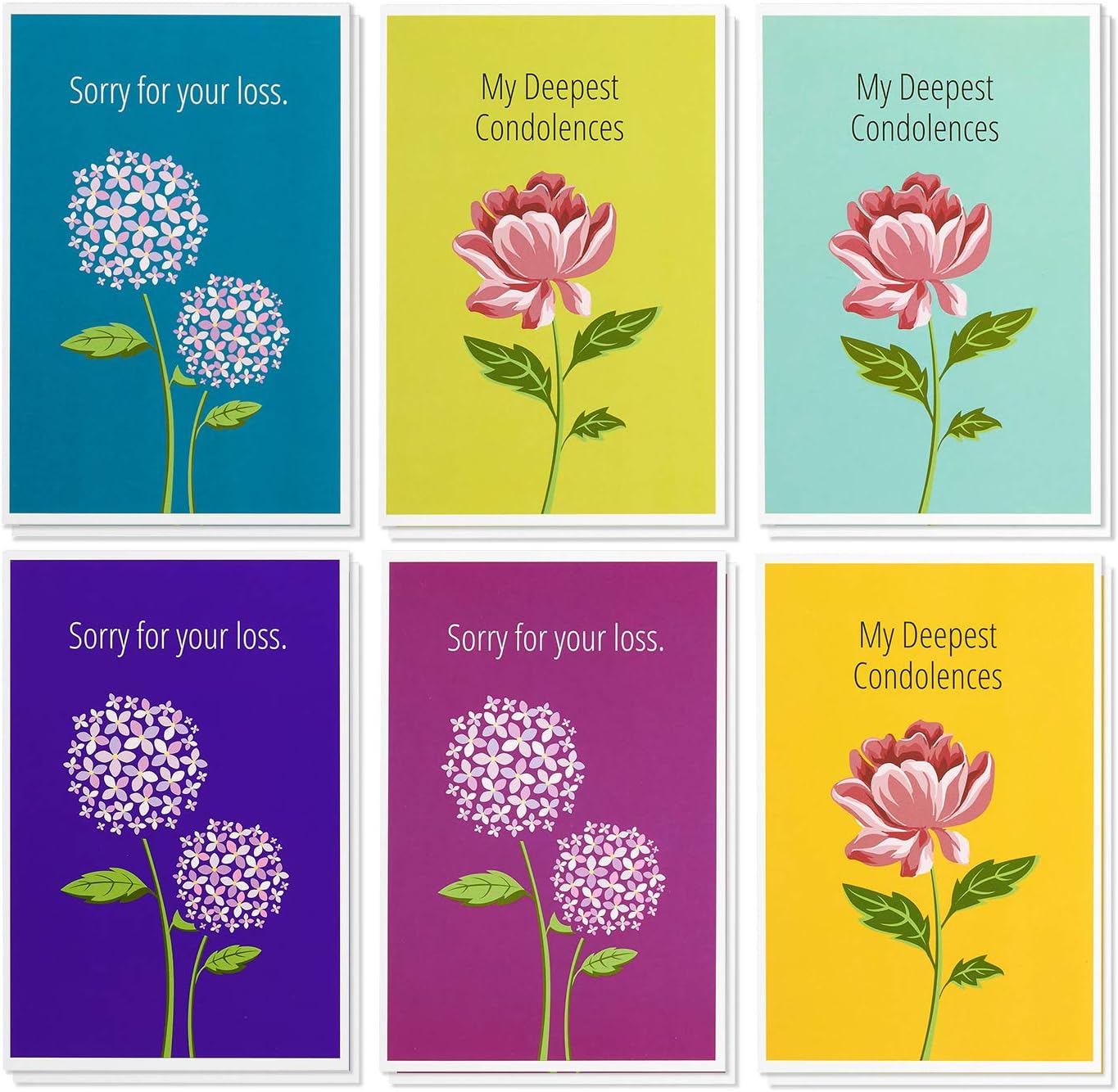 Sympathy Cards - 36-Pack Sympathy Cards Bulk, Greeting Cards Sympathy, 6 Peonies & Hydrangea Designs, Envelopes Included, Assorted Sympathy Cards, 4 x 6 Inches