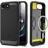 Spigen Rugged Armor MagFit for iPhone 17e/16e Case, Matte Black | Camera Control Button Cover, Carbon Fiber Design, Air Cushion Tech, Military-Grade Drop Protection, Compatible with MagSafe