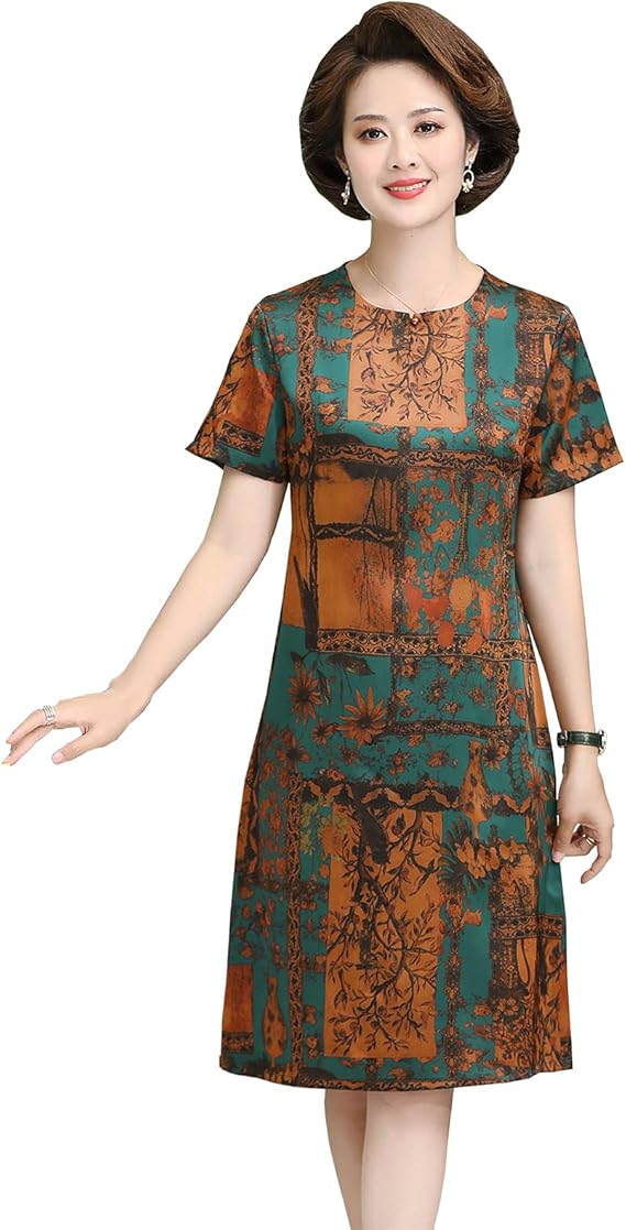 Amazon Co Jp 柑九珍 シニア 服 レディース プリント シフォン ワンピース 21 夏 New 膝 丈 ジャンパー ドレス 女性 高齢 者 60 代 70 代 80 代 服 ファッション小物