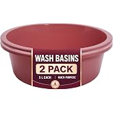 Plastic Wash Basin -2 Pack 5 Liter Round Plastic Tub with Rolled Rim - Good for Washing Veggies, Laundry, and Hands and Feet - Good for Hospitals, Nursing Homes, and Medical Facilities