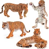 Tiger Figures, 4Pcs Realistic Wild Animal Figures for STEM Learning, 3+ | Lifelike Jungle Animal Toy, Ideal for Science Projects, Educational Play, Birthday Cake Topper, Christmas - Gift for Kids