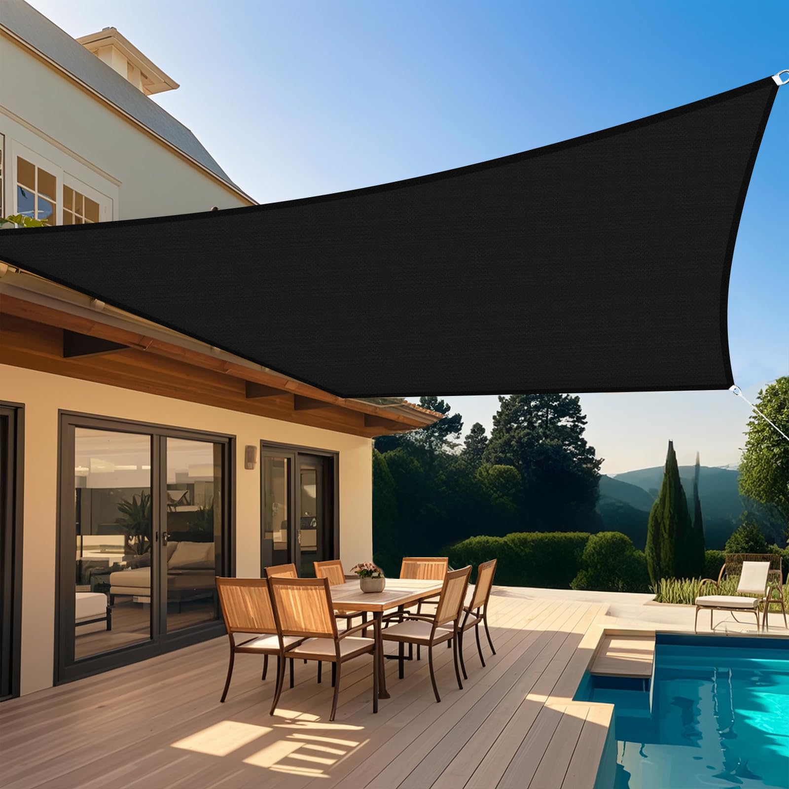 Shade&Beyond Custom 24'x24' Sun Shade Sail Canopy Square UV Block Breathable Curved Sunshade for Backyard Yard Deck Outdoor Facility and Activities, Black (We Make Custom Size) Image