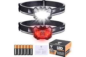 VITCHELO 2PCs V800 Upgraded 2500 Lumen Head Lamps LED Rechargeable Super Bright XPE3, 6 Modes Hybrid Headlamps for Adults & Kids,IPX4 Waterproof White & Red Light 45° Tilt for Outdoor Camping Running Cycling