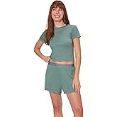 Hanes womens Originals 2-piece Lounge Set, Supersoft Cropped Baby Doll Tee & Sleep Shorts Loungewear Set