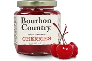 Bourbon Country Cherries | Premium Cherries for Cocktails and Desserts| Colossal Maraschino Cherries | Stemmed Cherries for Old Fashioned, Ice Cream, and more (9 oz)
